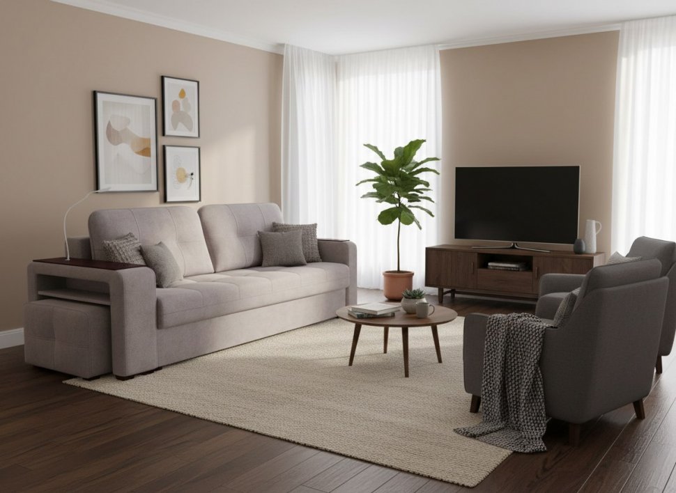 Диван Smart 4 пуф слева Б4-3т-Б3 СК Велюр Кашемир 890