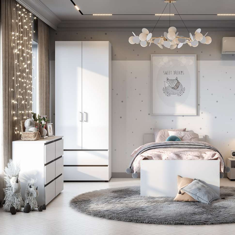 Кровать 90х200 Токио с ящиком (Арника) Белый текстурный