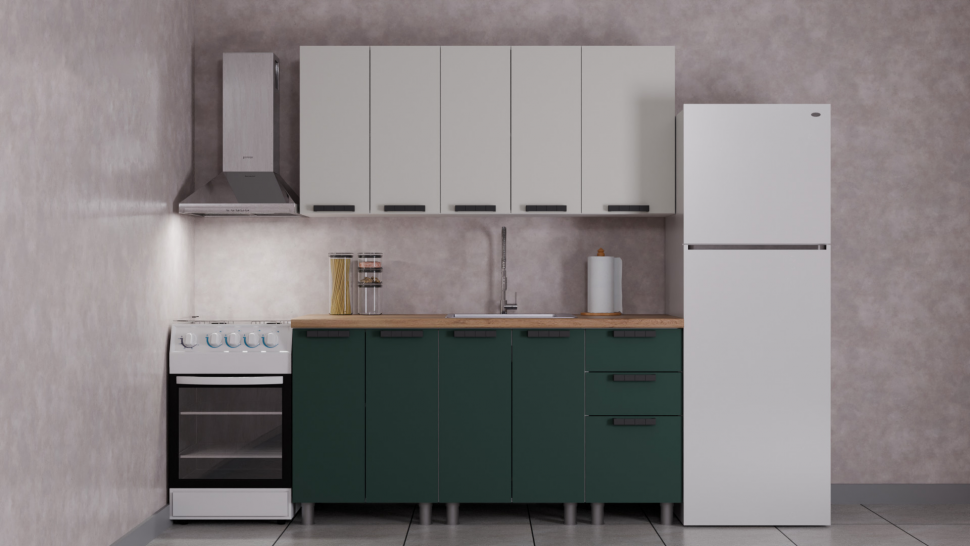 Кухня Аленушка 1,6 м Лаванда Керамика/Изумруд,черный (без столешницы)