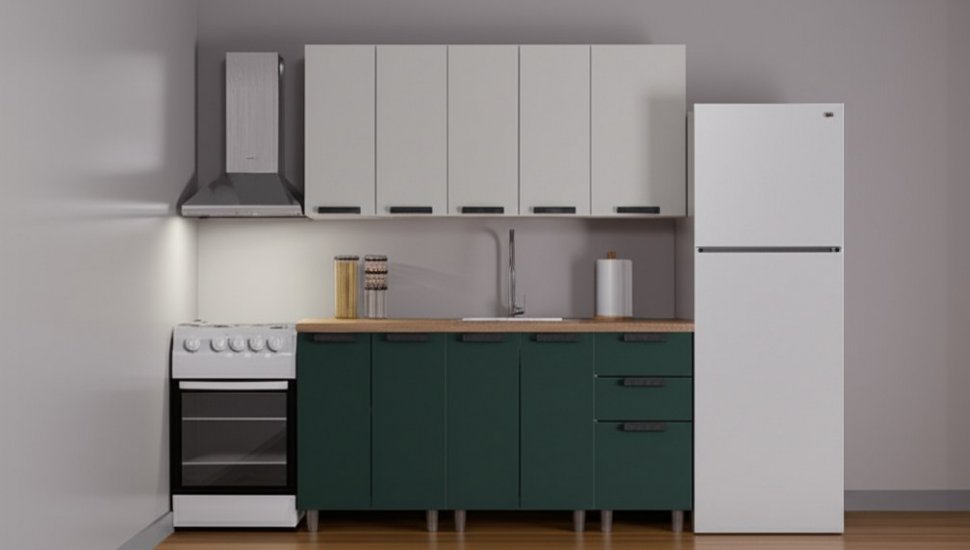 Кухня Аленушка 1,6 м Лаванда Керамика/Изумруд,черный (без столешницы)