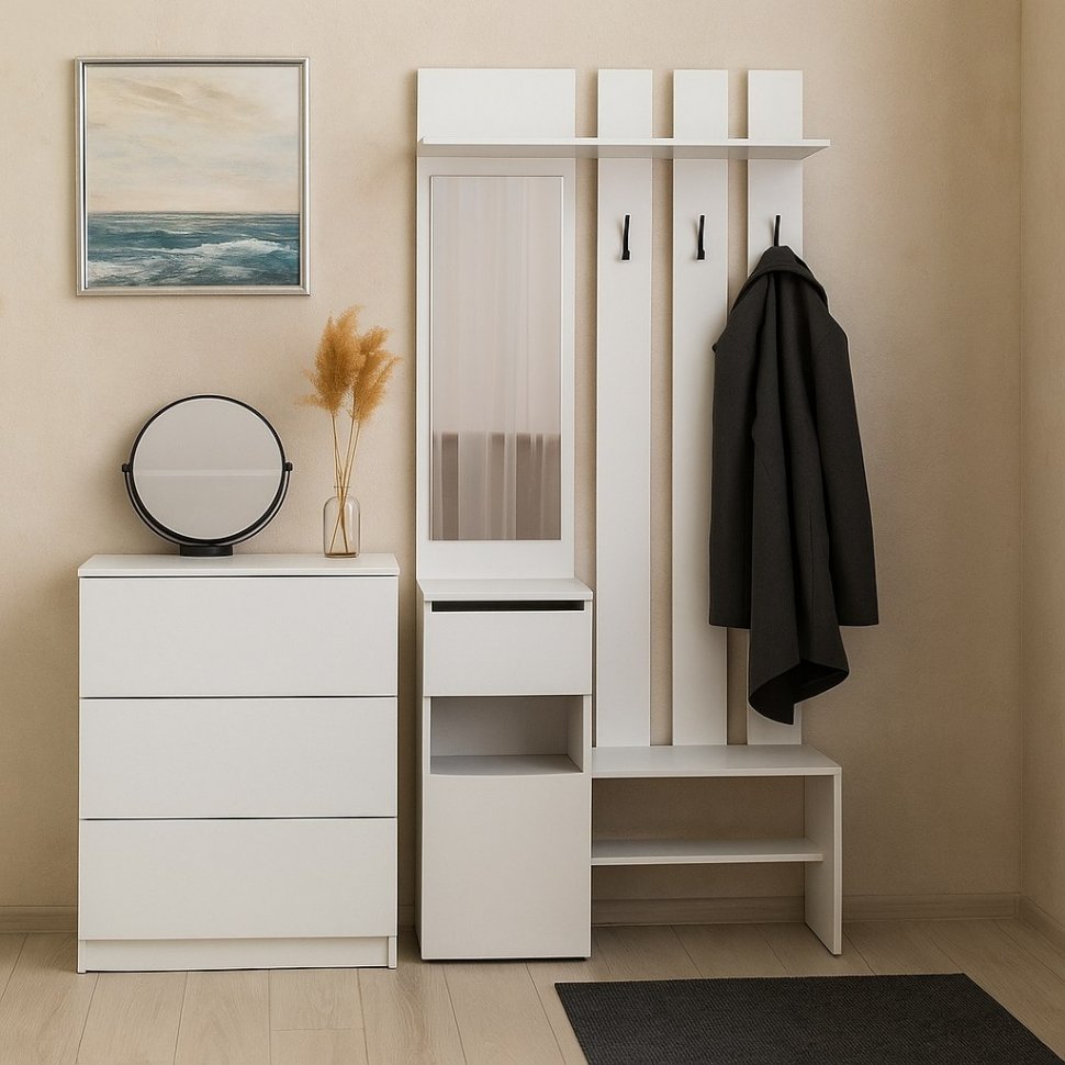 Вешалка с зеркалом Денвер, Белый