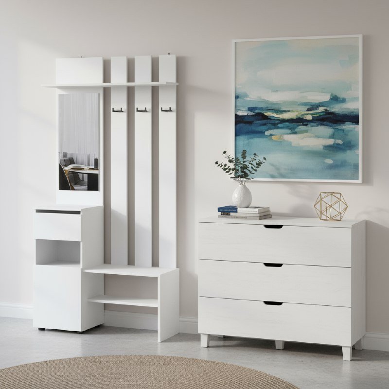 Вешалка с зеркалом Денвер, Белый