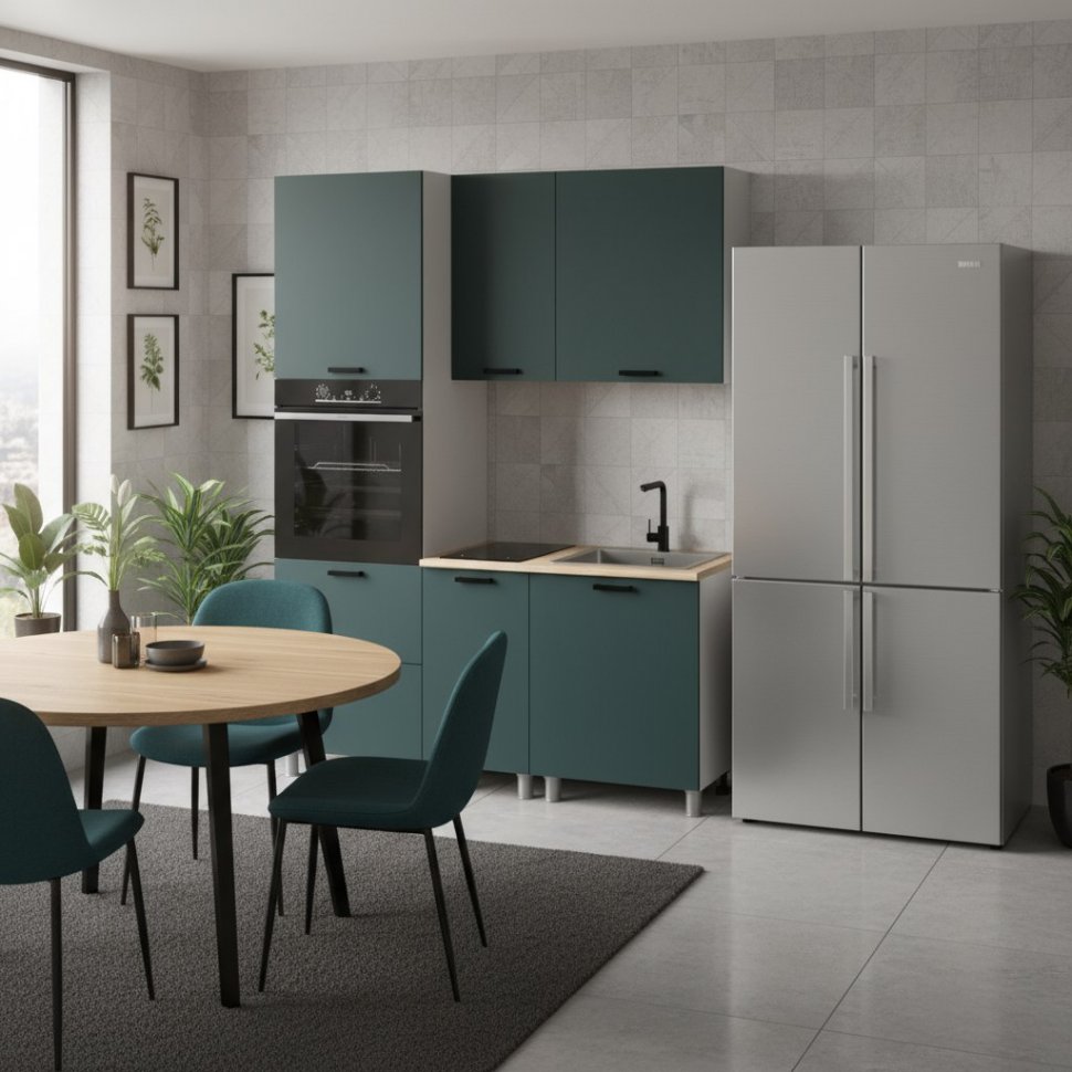 Кухня Аленушка 1,6 м ПД Лаванда Изумруд,скоба черный,сонома