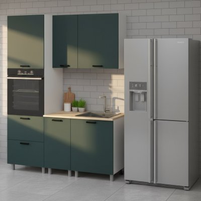 Кухня Аленушка 1,6 м ПД Лаванда Изумруд,скоба черный,сонома