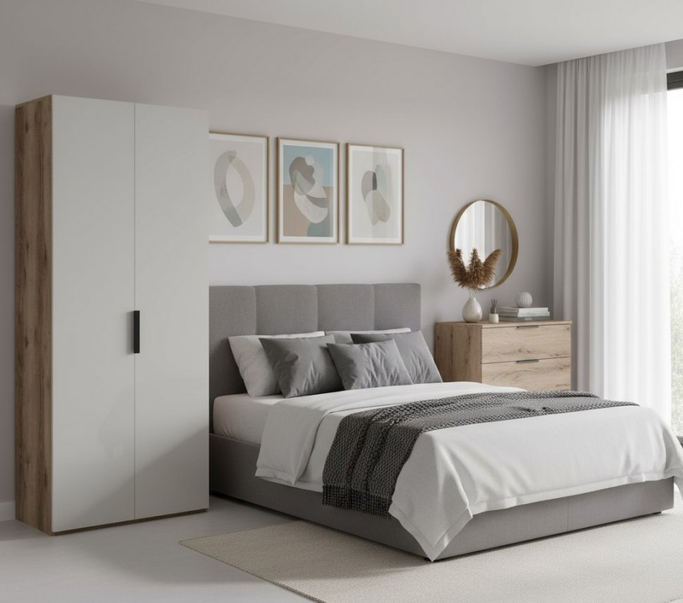 Харди шкаф двухдверный глухой Дуб Делано Темный / Белый