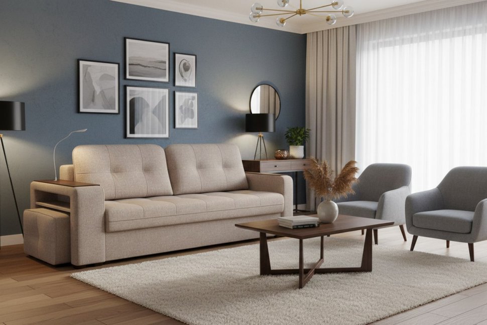 Диван Smart 4 пуф слева Б4-3т-Б3 СК Рогожка Sherlock 932