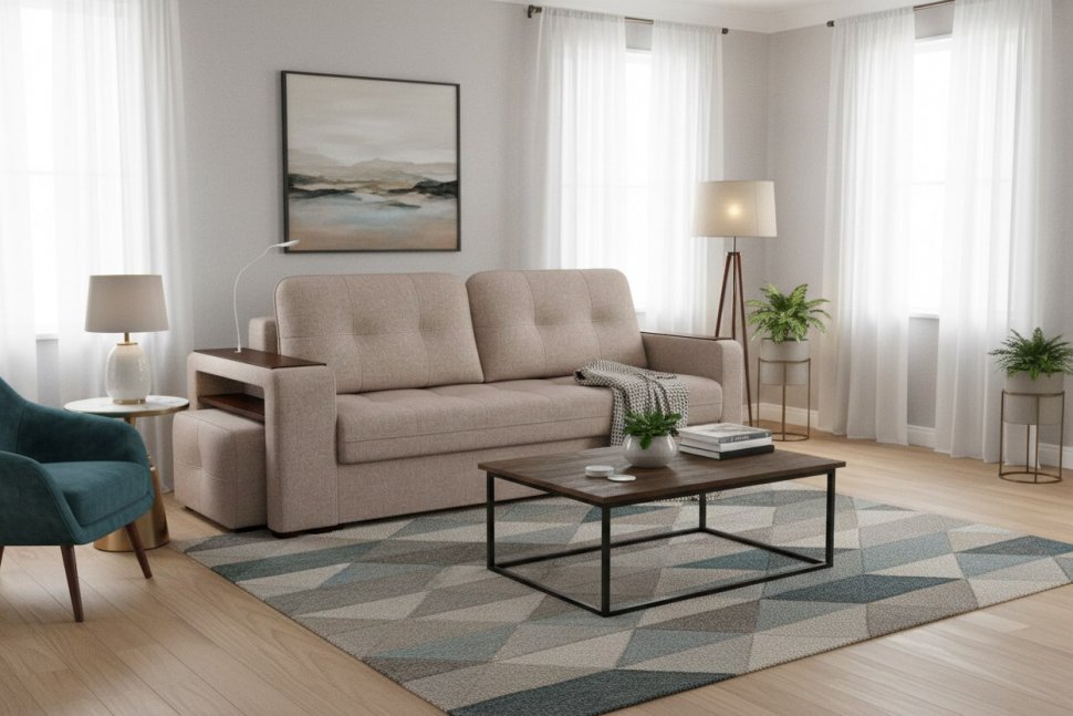 Диван Smart 4 пуф слева Б4-3т-Б3 СК Рогожка Sherlock 932