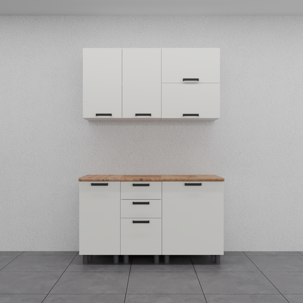 Кухня Аленушка 1,4 м с ящ. Лаванда Молочный,скоба черный,сонома