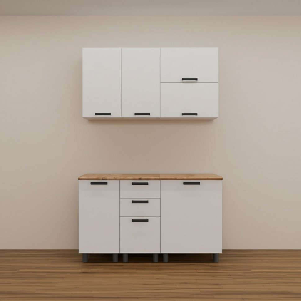 Кухня Аленушка 1,4 м с ящ. Лаванда Молочный,скоба черный,сонома