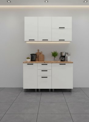 Кухня Аленушка 1,4 м с ящ. Лаванда Молочный,скоба черный,сонома