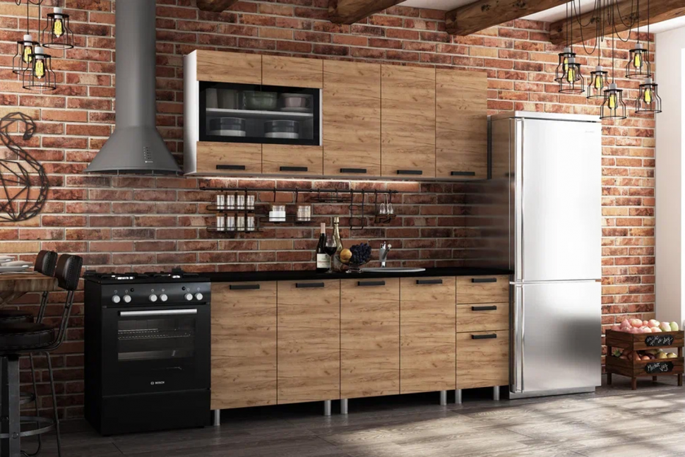 Кухня Крафт 2 м, Крафт, Черный янтарь