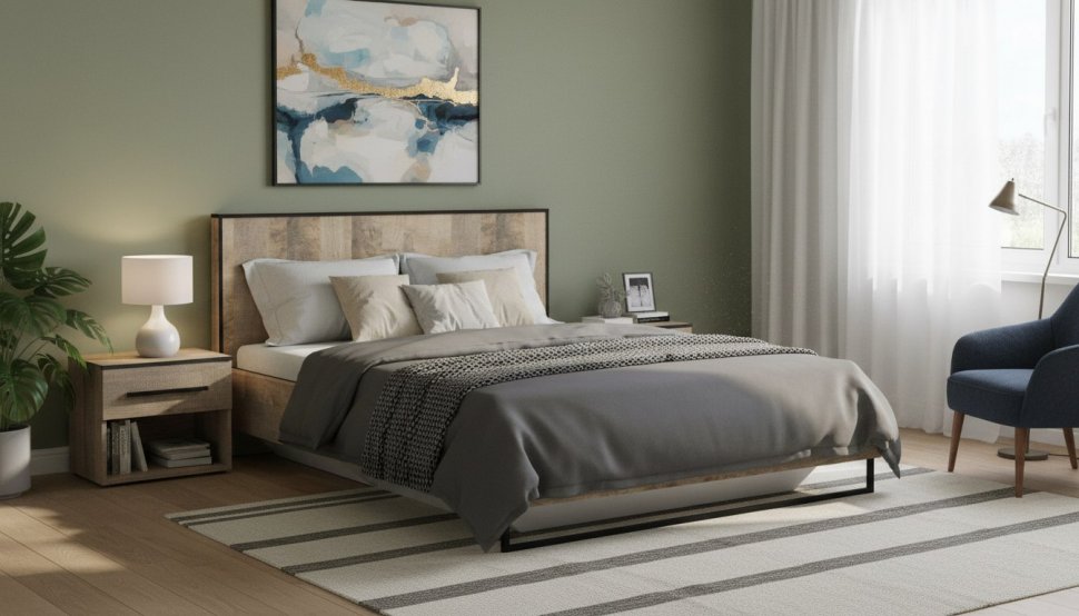 НМ 011.55 Кровать Фолк Дуб Гранж песочный