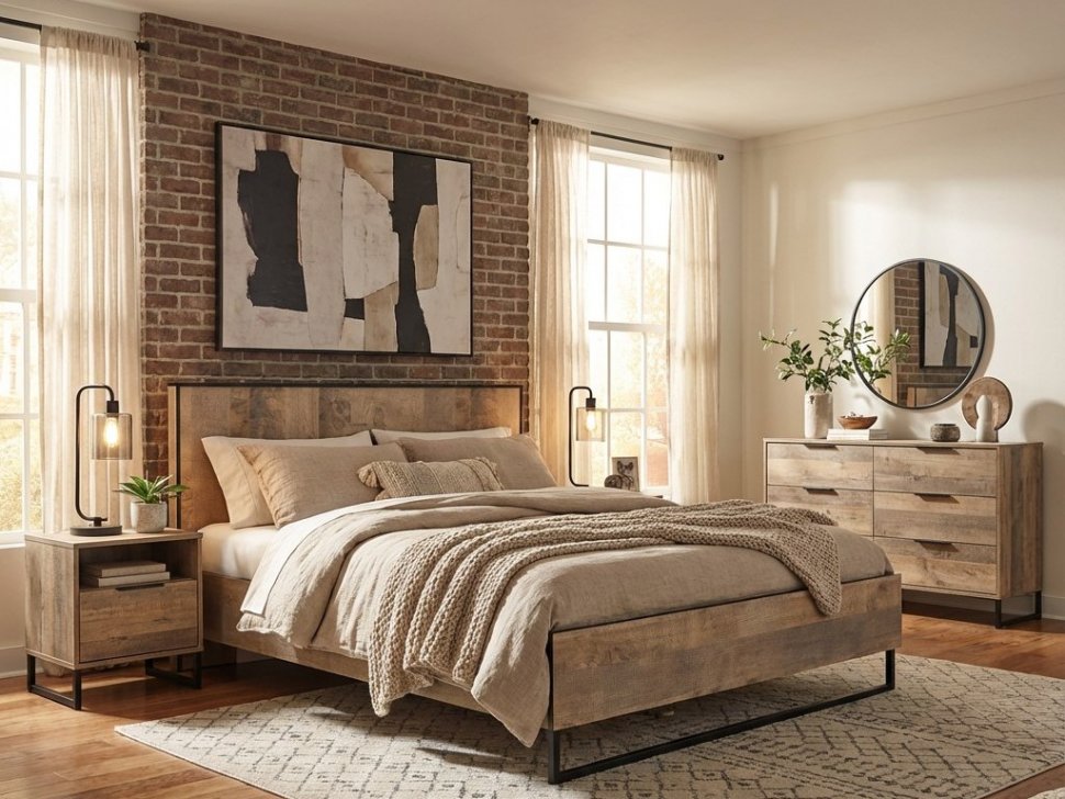 НМ 011.55 Кровать Фолк Дуб Гранж песочный