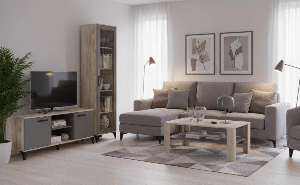 НМ 013.06 Марсель шкаф-пенал Дуб Крафт серый/Софт графит