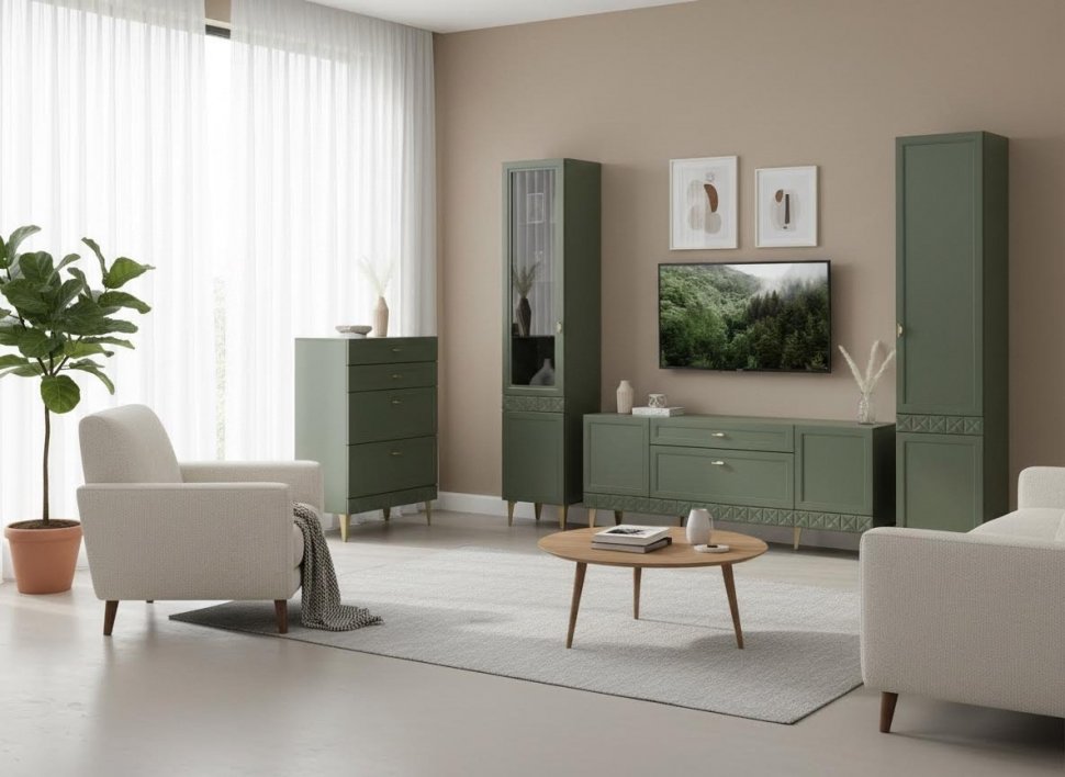 Гостиная Марион-1 Дымчатый зеленый / Олива шагрень