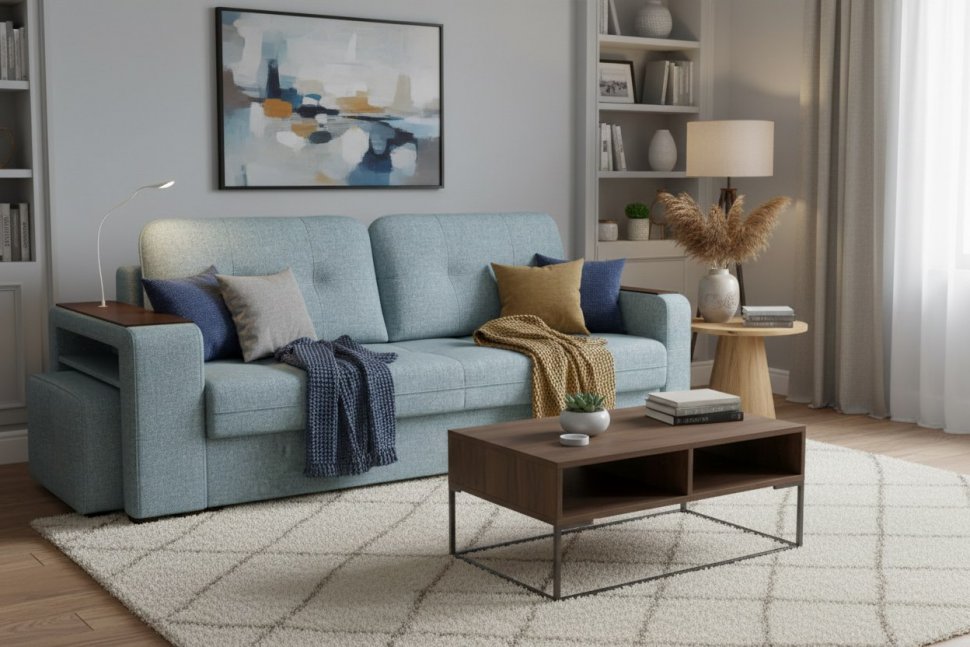 Диван Smart 4 пуф слева Б4-3т-Б3 СК Рогожка Sherlock 975