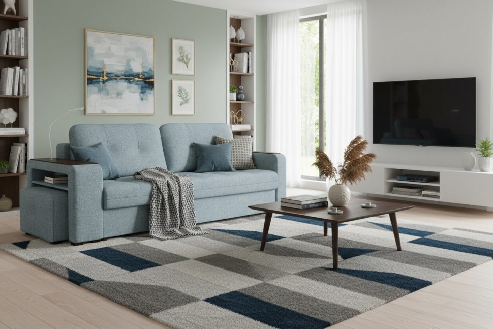 Диван Smart 4 пуф слева Б4-3т-Б3 СК Рогожка Sherlock 975