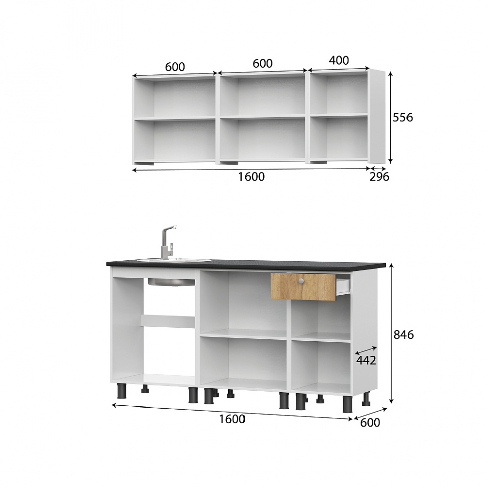 Кухня КГ 1 1,6 м, Дуб золотой