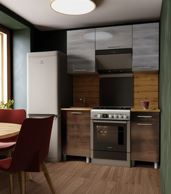 Кухня Танго 1,5 м с окапом, Шале серебро, Шале дуб мореный