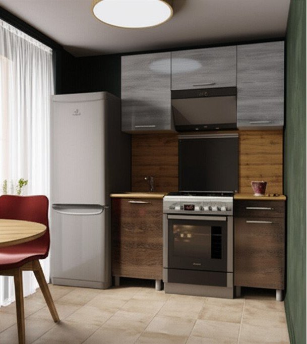 Кухня Танго 1,5 м с окапом, Шале серебро, Шале дуб мореный