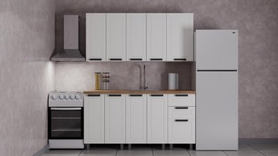 Кухня Аленушка 1,6 м Лилия Молочный/Молочный,скоба черный,сонома