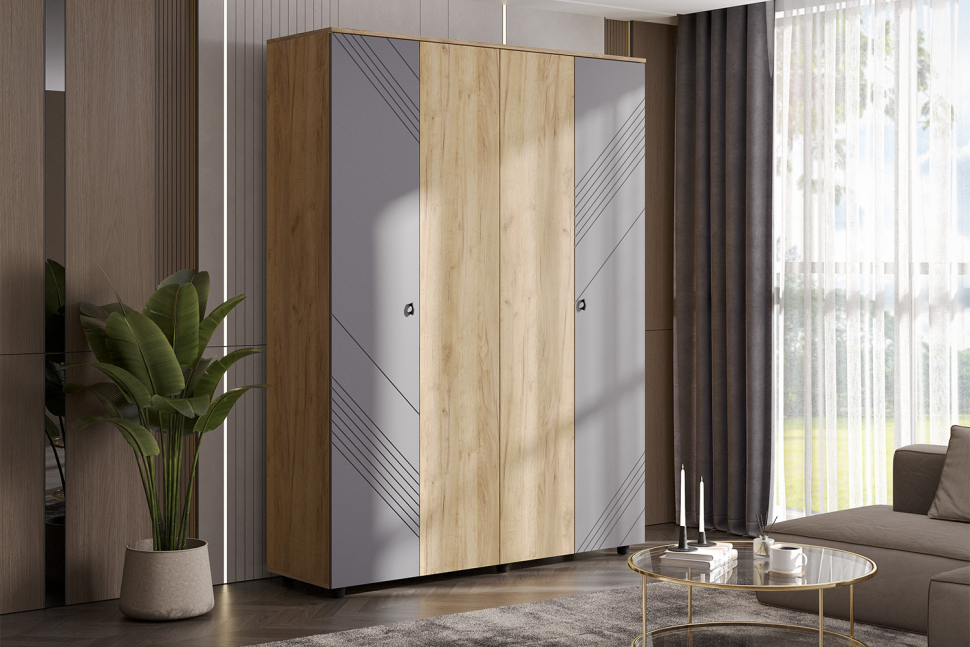 Шкаф четырехстворчатый Байкал, Дуб Золотой, Графит