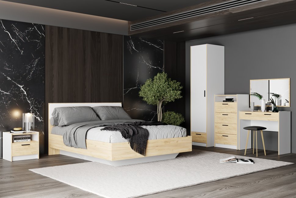 НМ 011.56 Кровать Оттавия Белый/Дуб золотой/Велюр Вивальди 1