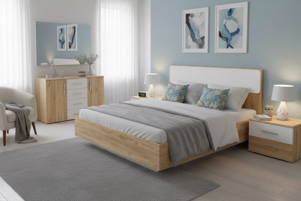 НМ 011.56 Кровать Оттавия Белый/Дуб золотой/Велюр Вивальди 1