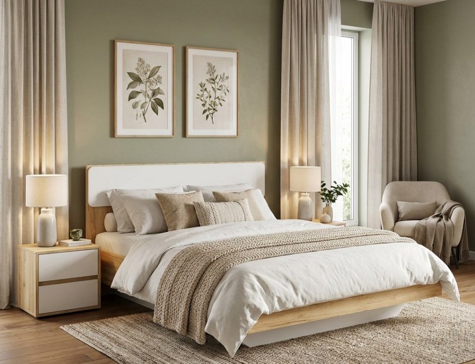 НМ 011.56 Кровать Оттавия Белый/Дуб золотой/Велюр Вивальди 1