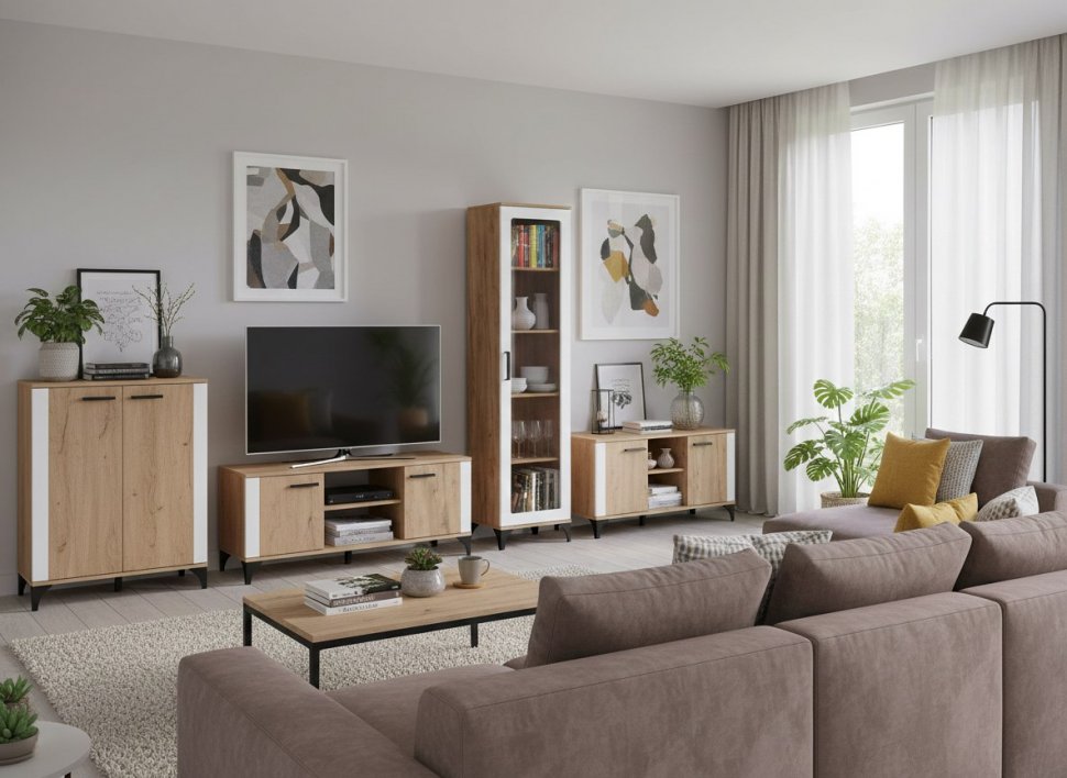 НМ 013.06 Марсель шкаф-пенал Дуб Крафт табачный/Меренга