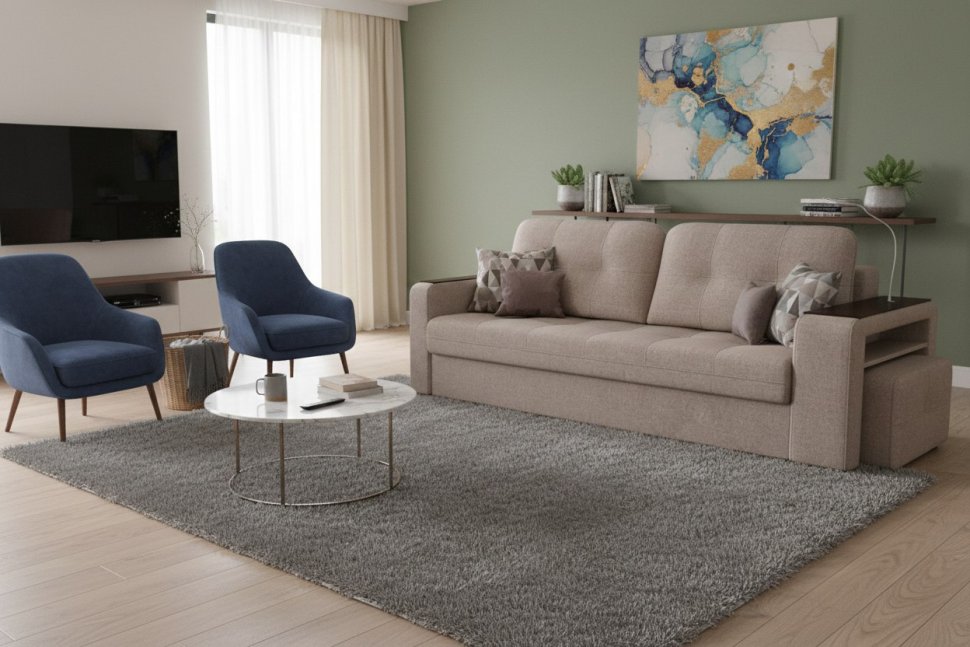 Диван Smart 4 пуф справа Б3-3Т-Б4 СК Рогожка Sherlock 932