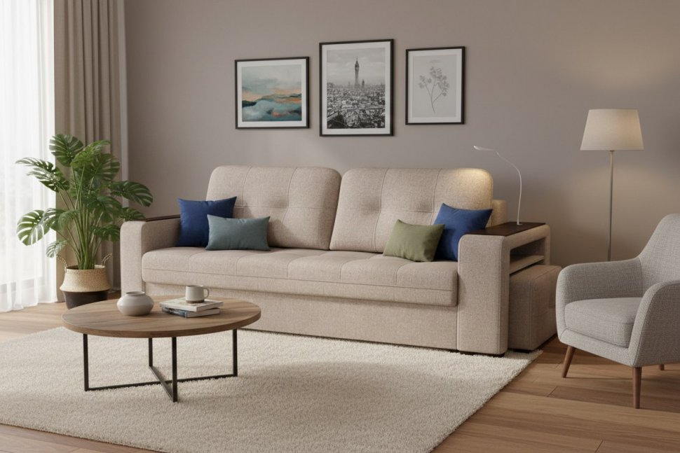 Диван Smart 4 пуф справа Б3-3Т-Б4 СК Рогожка Sherlock 932