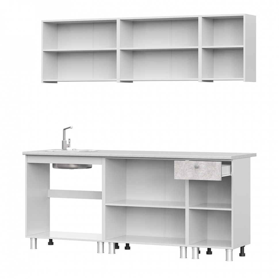 Кухня КГ 1 2,0 м, Белый, Цемент светлый