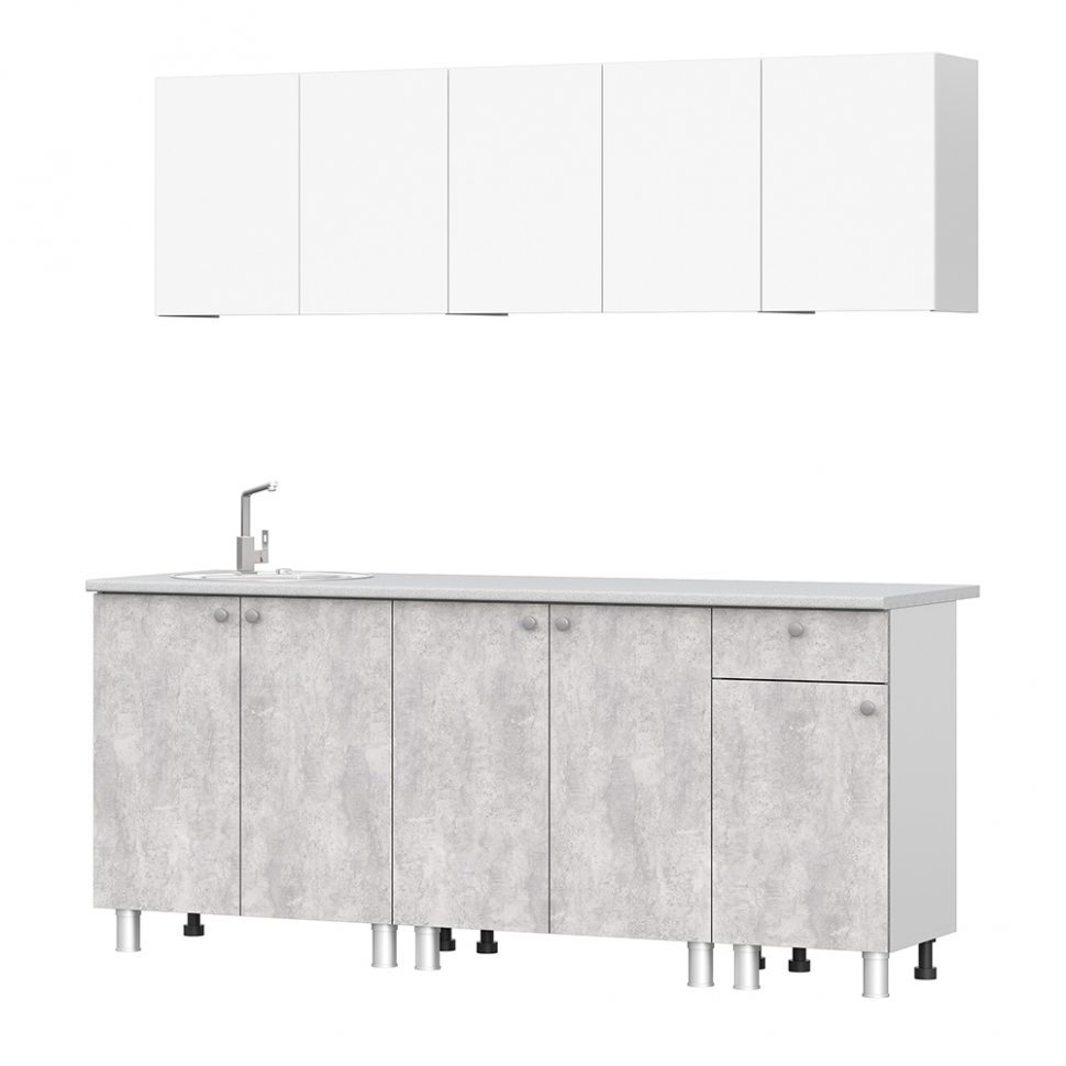 Кухня КГ 1 2,0 м, Белый, Цемент светлый