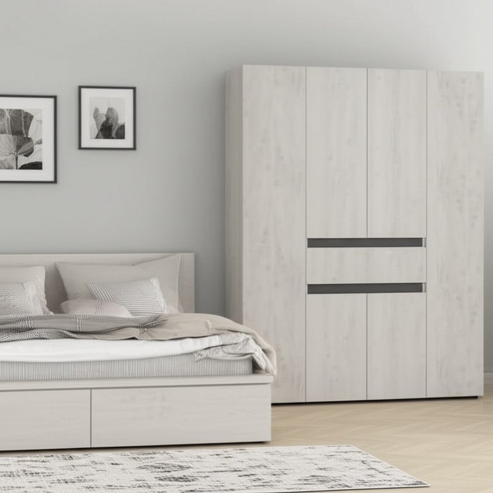 Шкаф 4-х створчатый Мрия ШК-13, Бетон пайн светлый, Графит