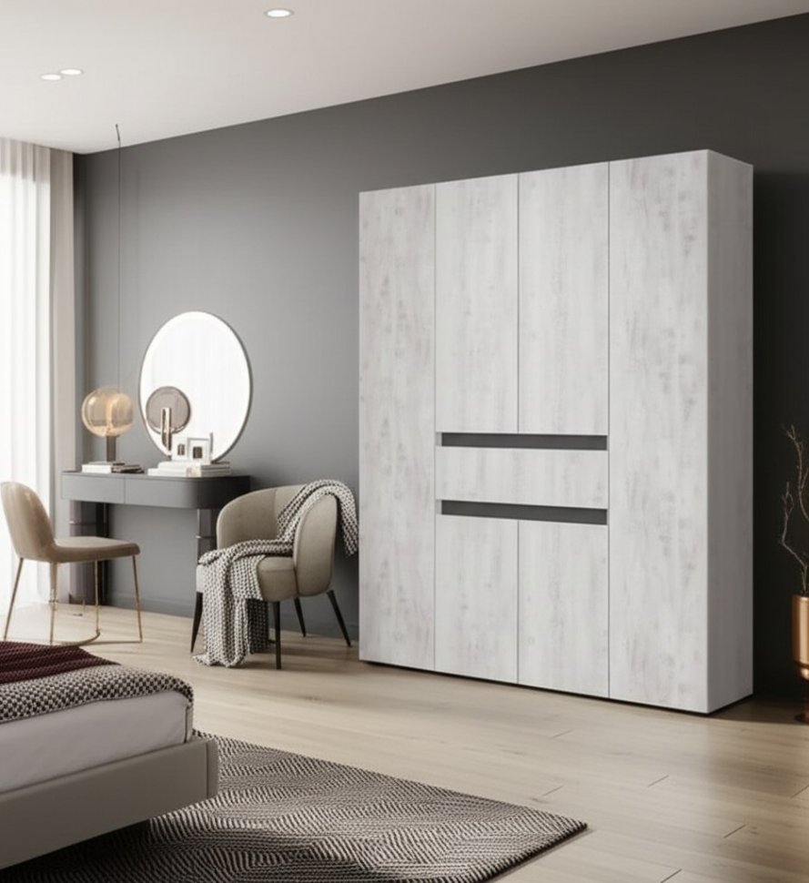 Шкаф 4-х створчатый Мрия ШК-13, Бетон пайн светлый, Графит