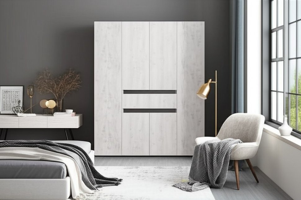 Шкаф 4-х створчатый Мрия ШК-13, Бетон пайн светлый, Графит