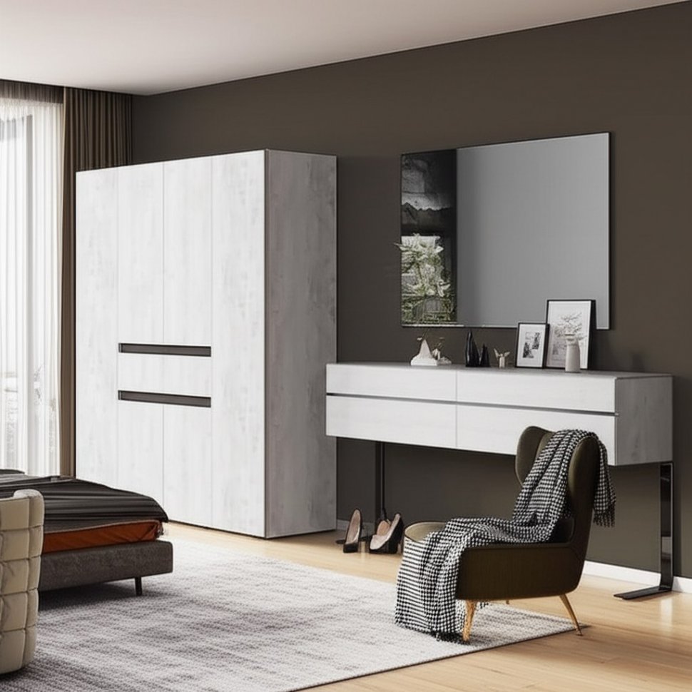 Шкаф 4-х створчатый Мрия ШК-13, Бетон пайн светлый, Графит