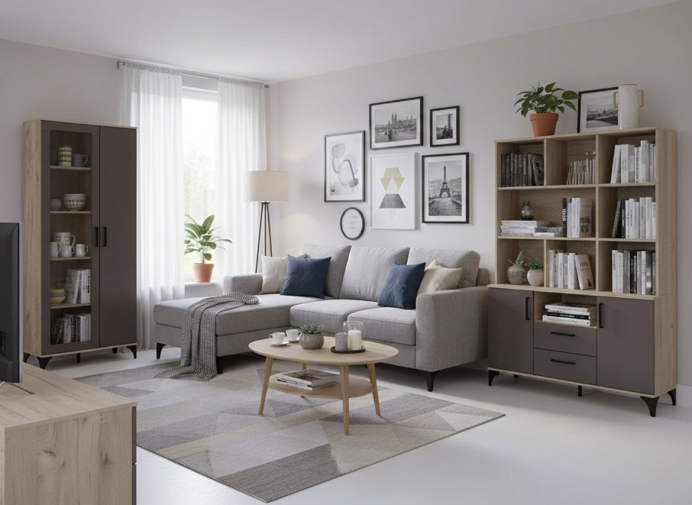 НМ 013.51 Марсель шкаф-пенал Дуб Крафт серый/Софт графит