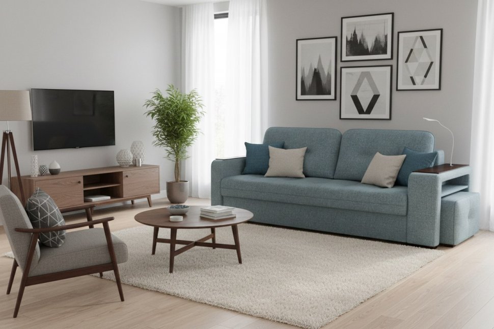 Диван Smart 4 пуф справа Б3-3Т-Б4 СК Рогожка Sherlock 975