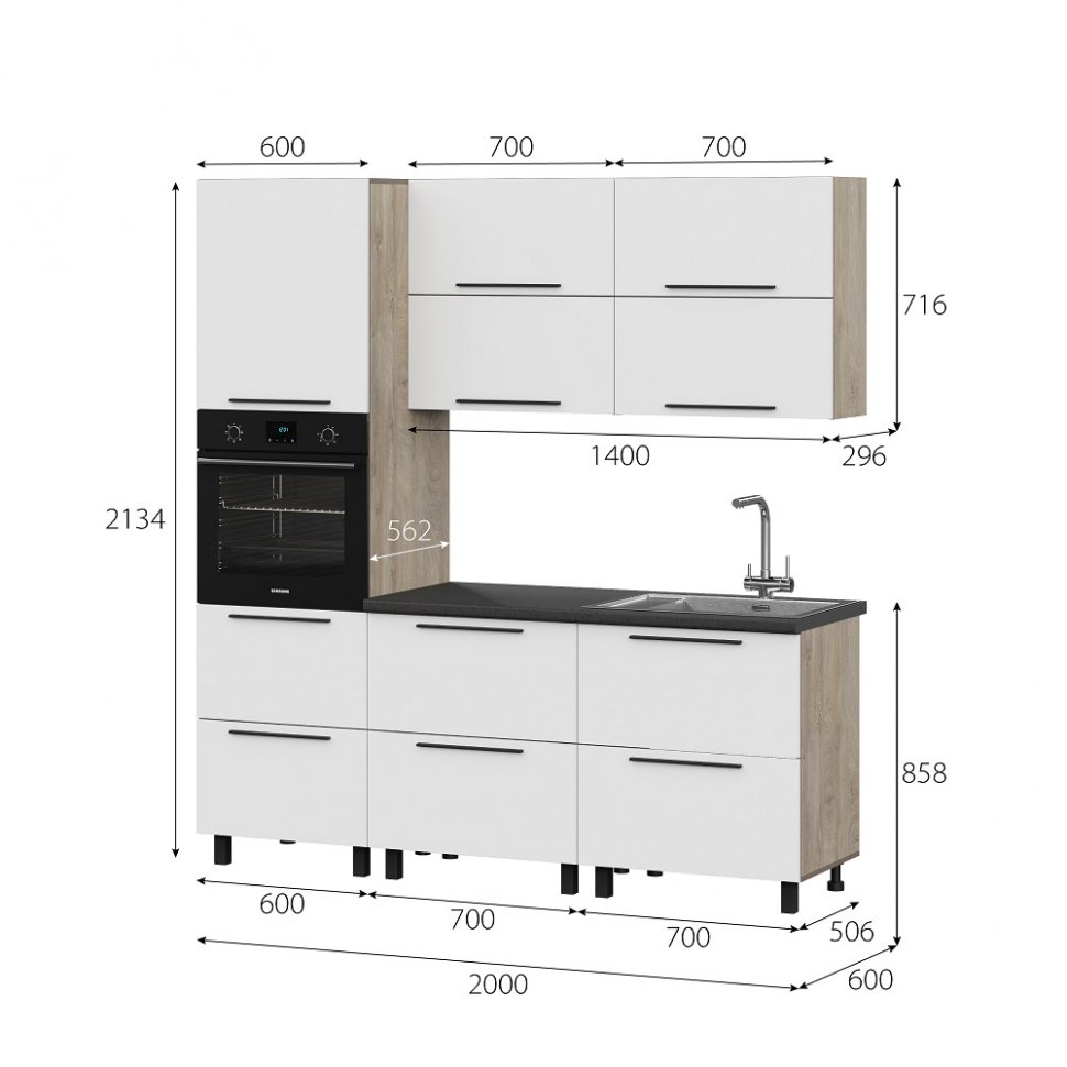 Кухня Этна 2 м. Комплект 1, Софт Вайт