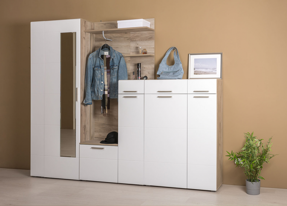 Лайн Шкаф 10.16 Дуб серый/Белый глянец