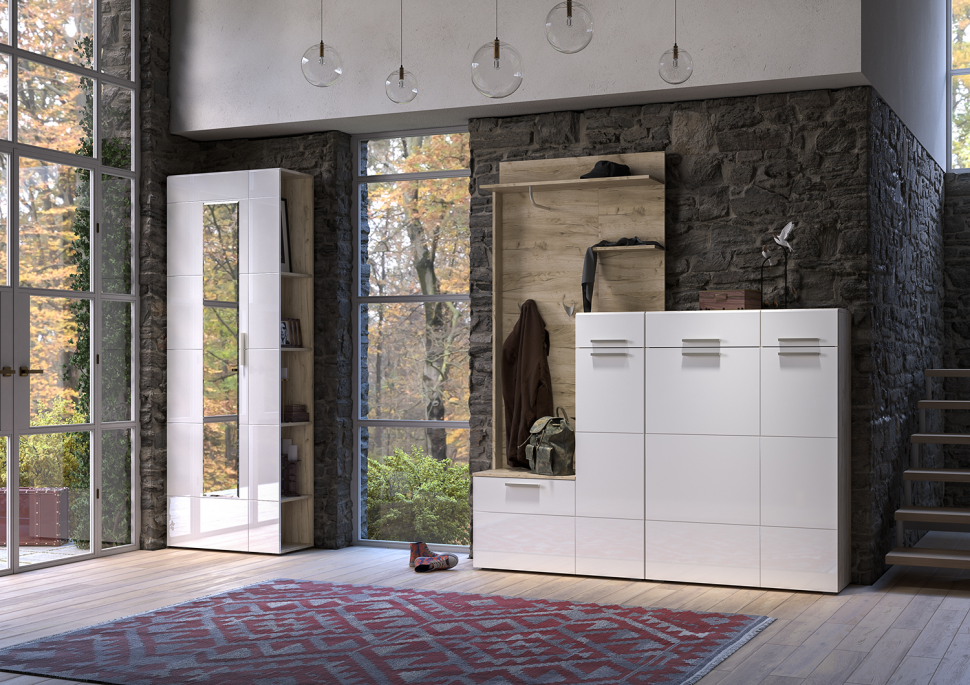 Лайн Шкаф 10.16 Дуб серый/Белый глянец