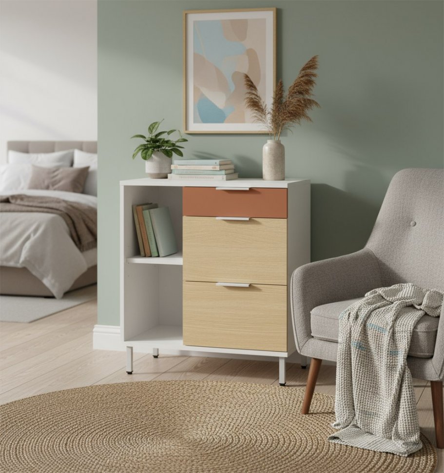 Марвэл Тумба 16.160 Белый PE шагрень / Плэйн / Безмолвная Пустыня