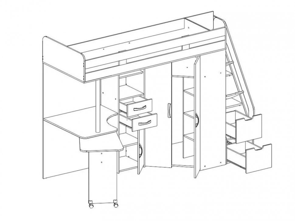 Карамель 77-03 кровать-чердак 2х этажная Ясень анкор Светлый / Зеленый