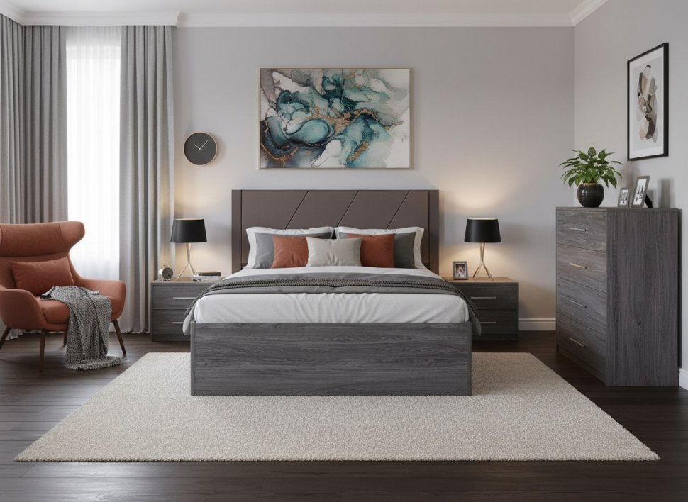 НМ 011.75-02 кровать Summit / ясень анкор тёмный / графит софт