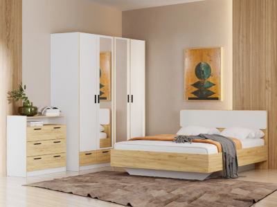 Спальня Оттавия 6 с зеркалами Белый / Дуб золотой