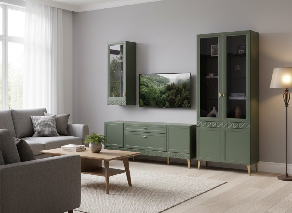 Гостиная Марион-3 Дымчатый зеленый / Олива шагрень