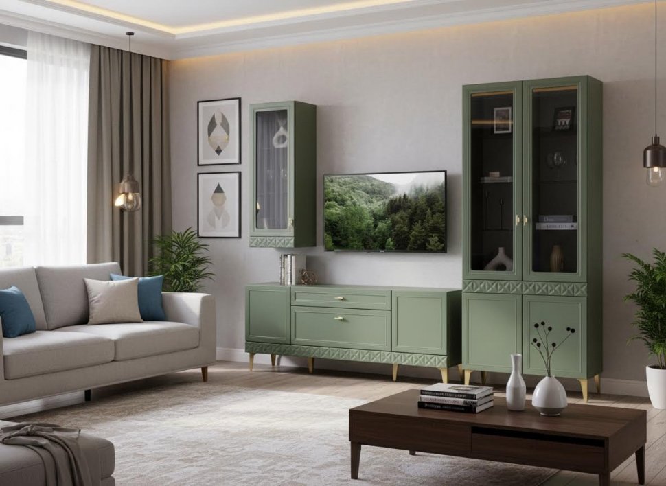 Гостиная Марион-3 Дымчатый зеленый / Олива шагрень