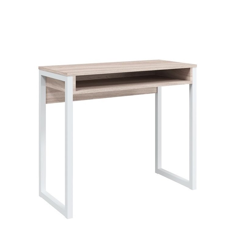 Стол письменный Леонардо на металлических опорах (Ясень шимо светлый/Белый)